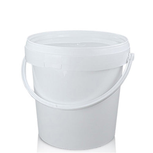 1L White Plastic Bucket With Handle And T/E Lid (W)