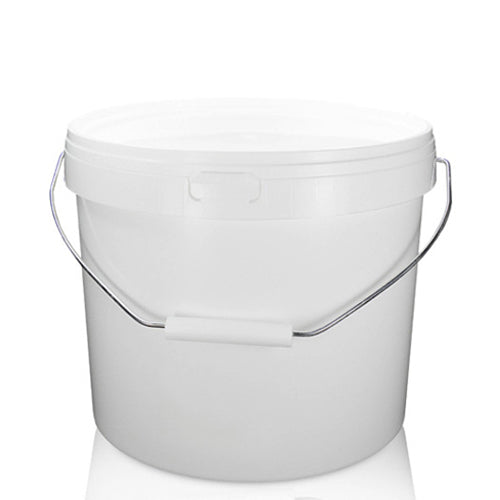 10.3 Litre White Plastic Bucket, Metal Handle And T/E Lid (D)