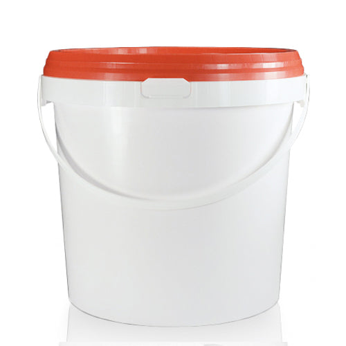 10.4 Litre White Plastic Bucket, Plastic Handle And Red T/E Lid (D)