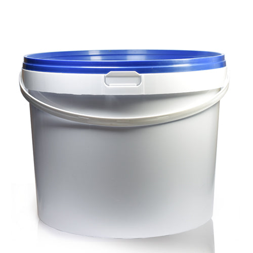 10.3 Litre Squat White Bucket With Plastic Handle & Blue Lid