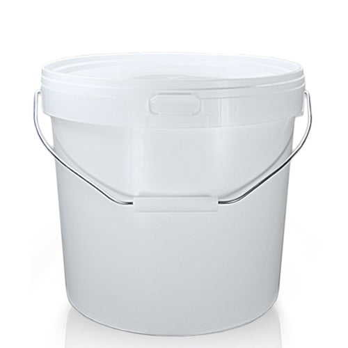 12 Litre White Plastic Bucket With Metal Handle And T/E Lid (D)