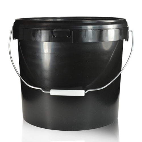 16 Litre Black Plastic Bucket With Metal Handle And T/E Lid (D)