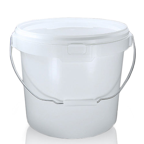 16 Litre White Plastic Bucket With Metal Handle And T/E Lid (D)