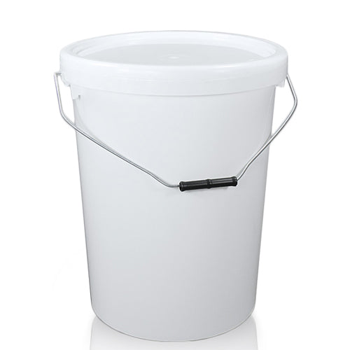 25 Litre White Plastic Bucket With Metal Handle and Lid (W)