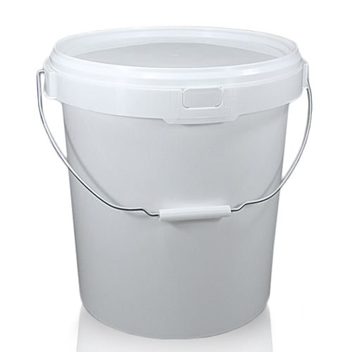 20.5 Litre White Plastic Bucket With Metal Handle And T/E Lid (D)