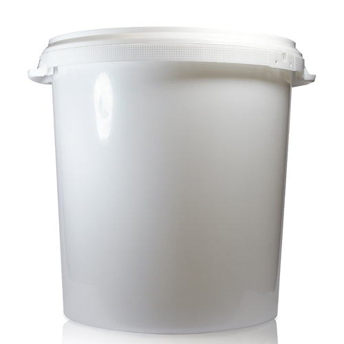 30 Litre White Plastic Bucket With Side Grips & Lid