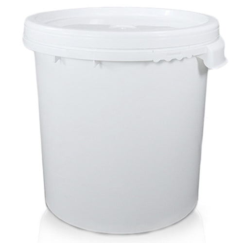 30 Litre White Plastic Bucket, Side Grips And T/E Lid (W)